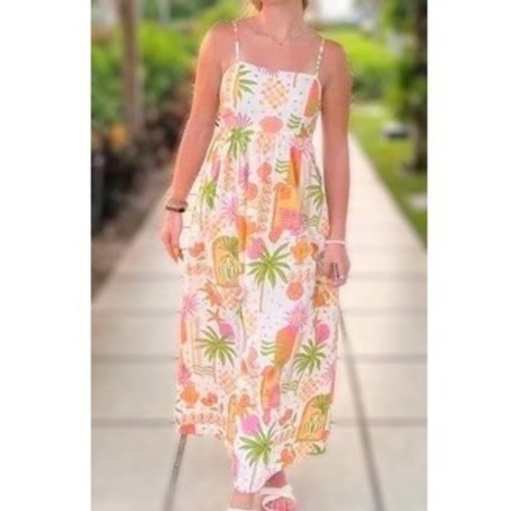 Japana Hawaiian Fruit‎ Punch Tropical Cotton Sleeveless Maxi Dress Size Medium